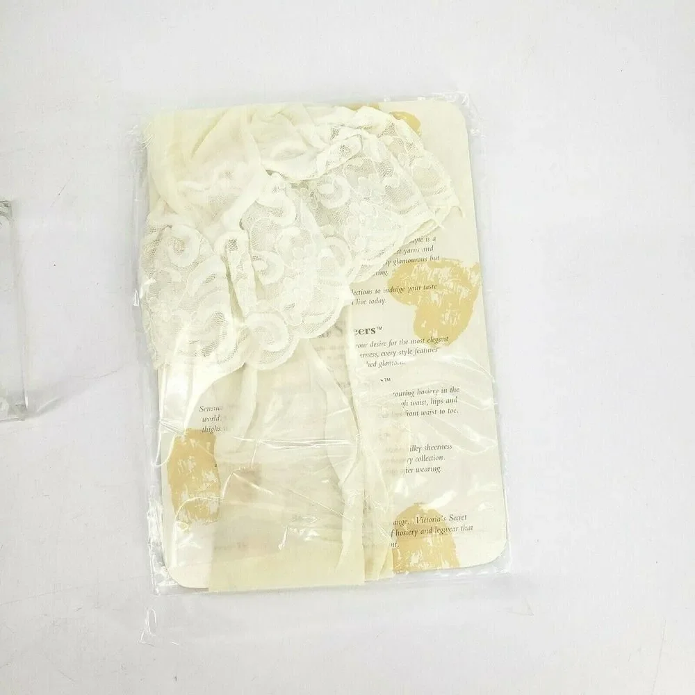 Vintage Victoria's Secret Glamour Sheers Lace Tops Thigh Highs Small‎ Pure White